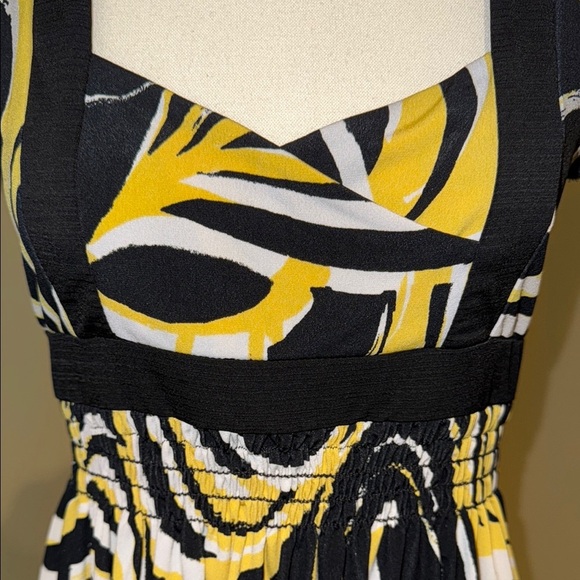 XOXO Blouse Black Yellow Crossover Bodice Top Tie Back Elastic Waist Women’s SzM - Picture 6 of 11